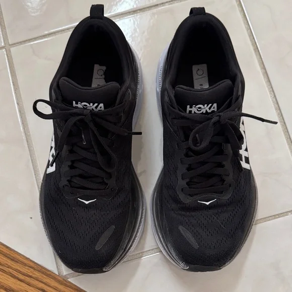 Hoka Black and White Athletic Shoes Bondi 8 - Picture 2 of 6